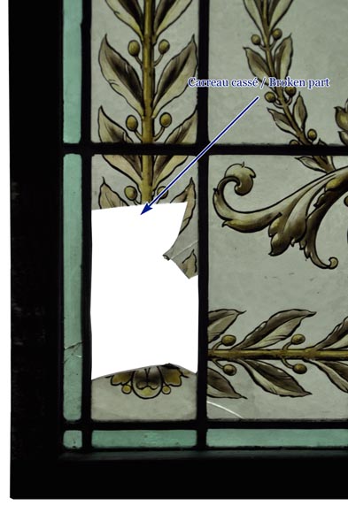 Пара панелей с витражами в стиле Нео-ренессанс в серо-желтых тонах, конец 19 века. -6