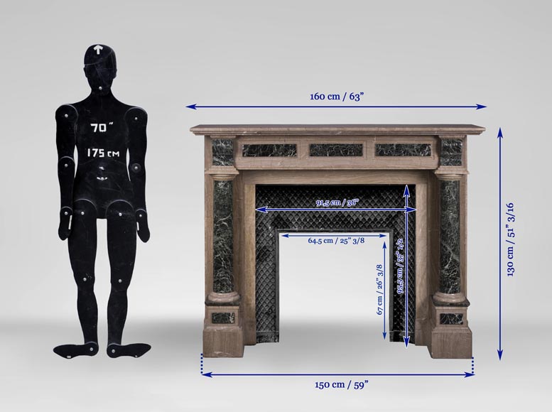 Старинный камин в стиле Наполеона III с колоннами из мрамора Vert de Mer.-10