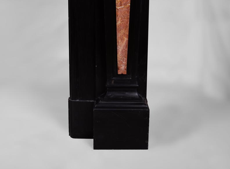 Старинный камин в стиле Наполеона III, изготовленный из тонкого чёрного бельгийского мрамора и красного брекчиевидного мрамора.-8
