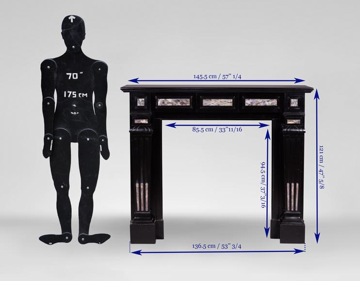 Старинный камин в стиле Наполеона III, изготовленный из тонкого Чёрного Бельгийского мрамора с инкрустациями из мрамора Fleur de Pêcher.-9
