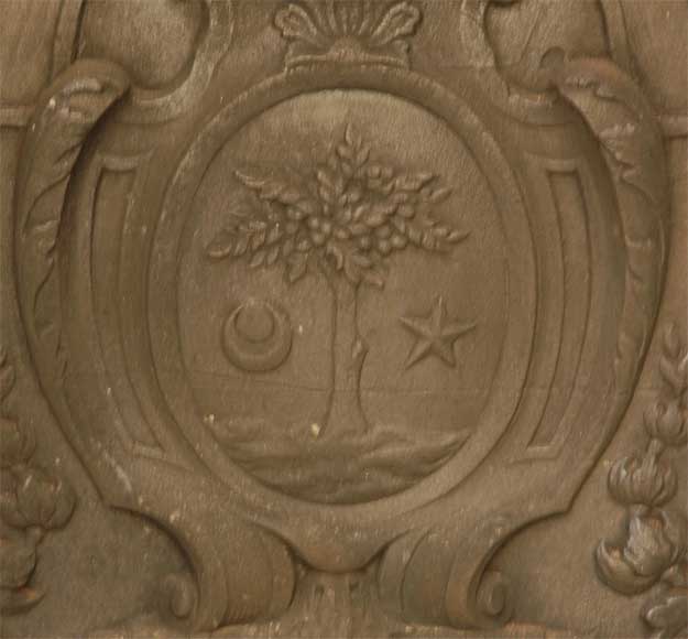 Старинная каминная плита, декорированная  гербовым щитом и головами борзых.-4